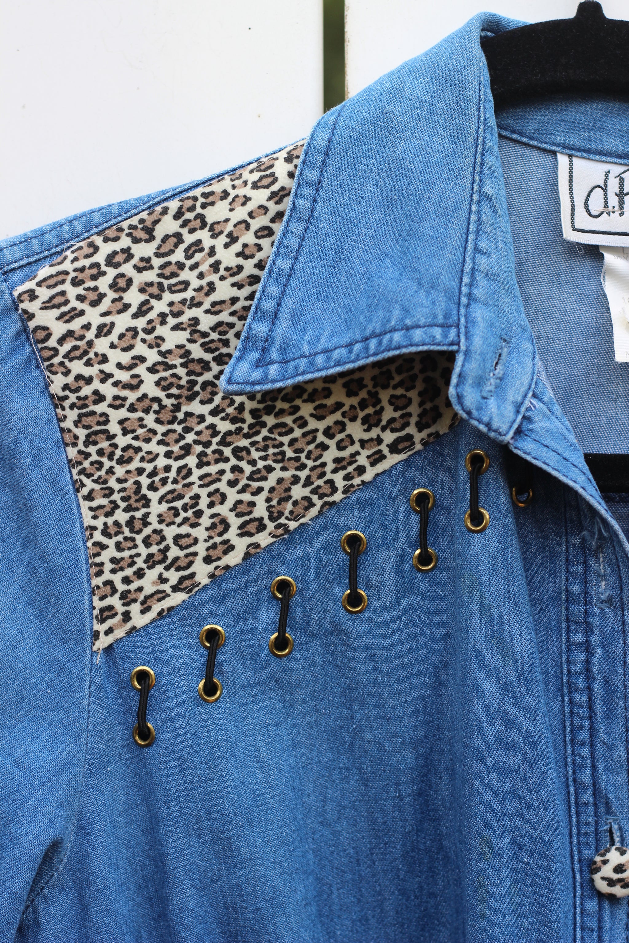 Vintage Denim & Leopard Button Up Dress (XS/S)