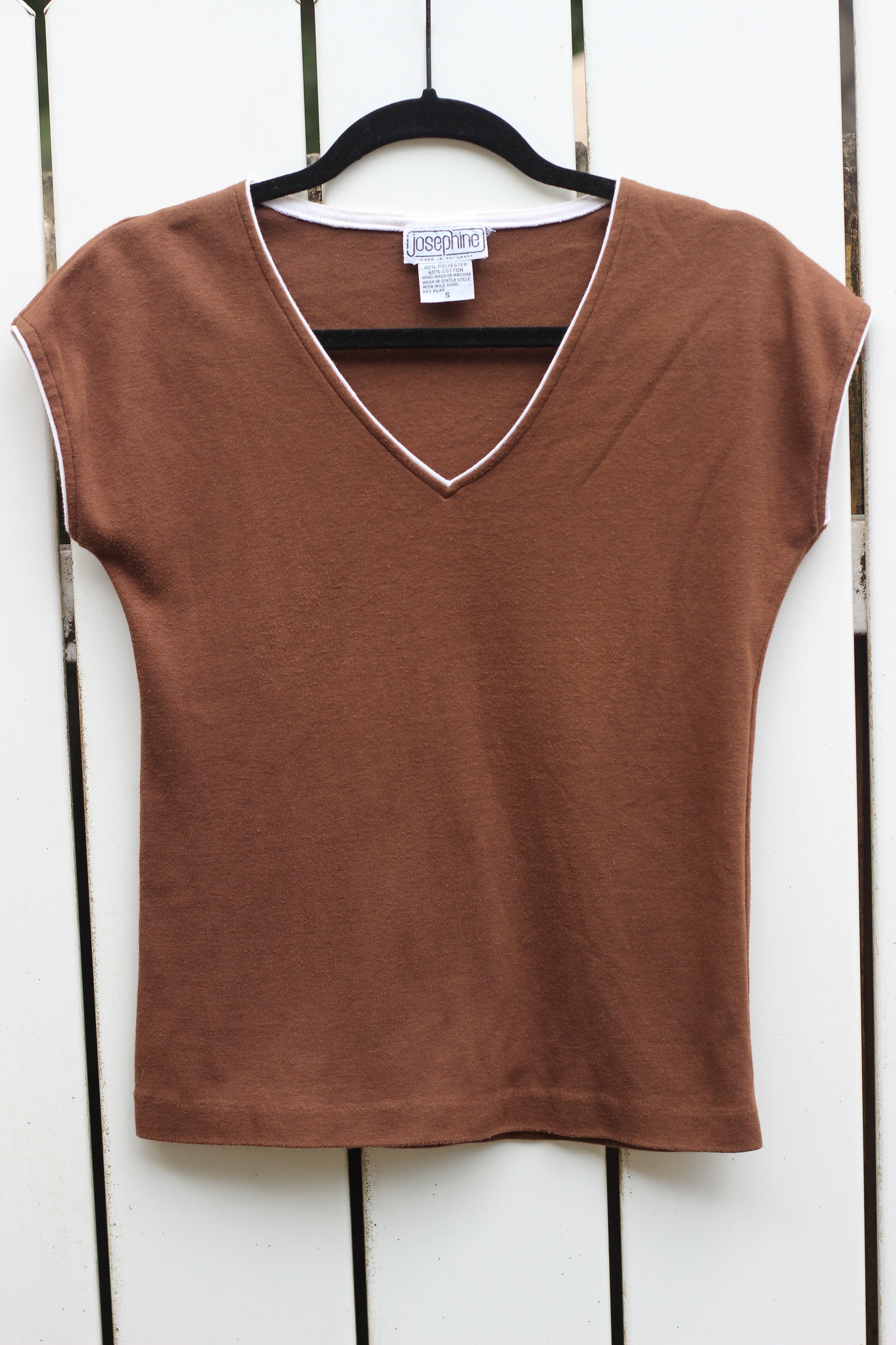 Vintage Brown 70's Style V-Neck Shirt (S)
