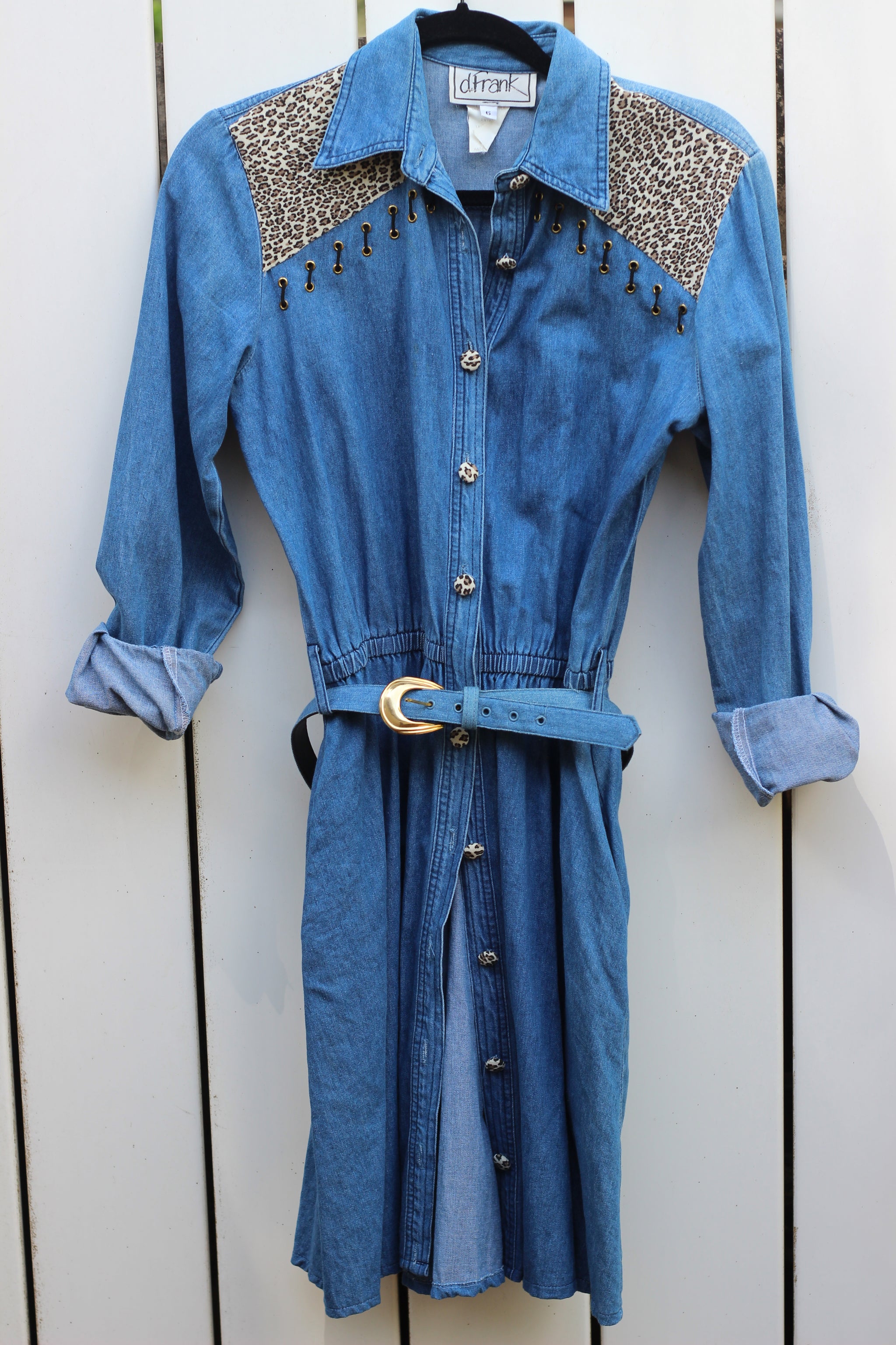 Vintage Denim & Leopard Button Up Dress (XS/S)