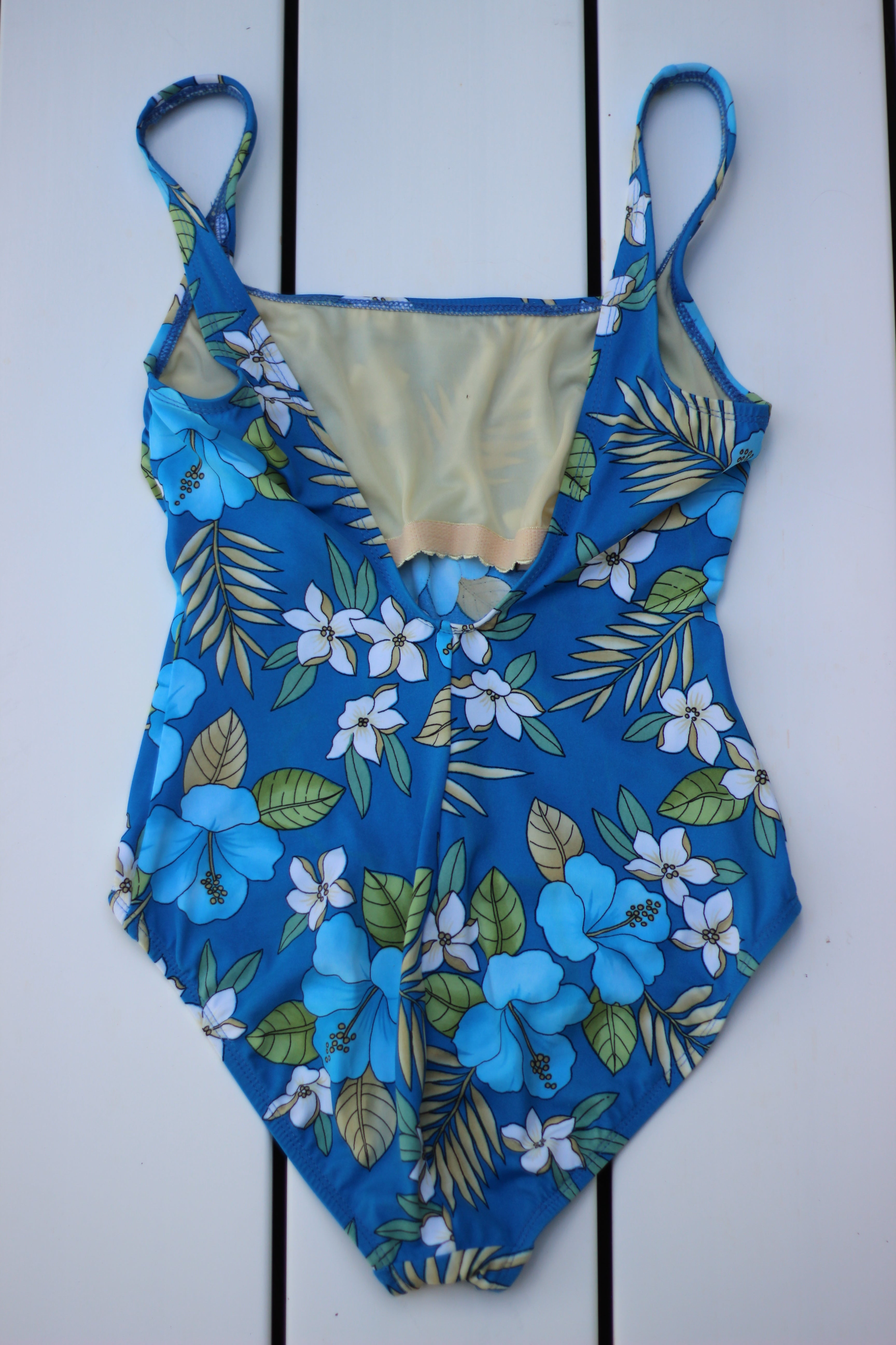80's Floral Swim Suit/ Body Suit (S)